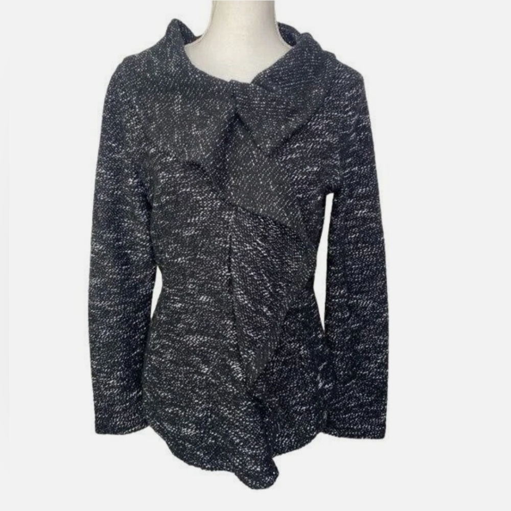 BNCI by Blanc Noir Black & White Marled Knit Draped Cardigan Sweater